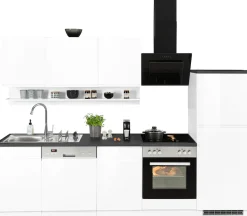 KOCHSTATION Küchenzeile »KS-Virginia,neu in verbesserter Ausführung« Arbeitsplatte 38 mm stark, Stauraum, Softclose,Breite 280 cm, Soft-Close, wahlweise mit E-Geräten