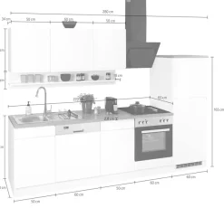 KOCHSTATION Küchenzeile »KS-Virginia,neu in verbesserter Ausführung« Arbeitsplatte 38 mm stark, Stauraum, Softclose,Breite 280 cm, Soft-Close, wahlweise mit E-Geräten