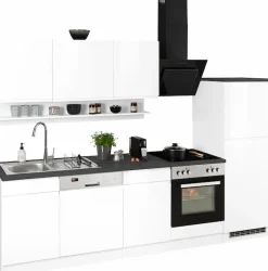 KOCHSTATION Küchenzeile »KS-Virginia,neu in verbesserter Ausführung« Arbeitsplatte 38 mm stark, Stauraum, Softclose,Breite 280 cm, Soft-Close, wahlweise mit E-Geräten