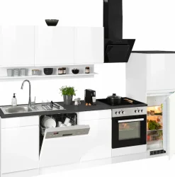 KOCHSTATION Küchenzeile »KS-Virginia,neu in verbesserter Ausführung« Arbeitsplatte 38 mm stark, Stauraum, Softclose,Breite 280 cm, Soft-Close, wahlweise mit E-Geräten