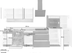 KOCHSTATION Küchenzeile »KS-Virginia,neu in verbesserter Ausführung« Arbeitsplatte 38 mm stark, Stauraum, Softclose,Breite 350 cm, Soft-Close, ohne E-Geräte