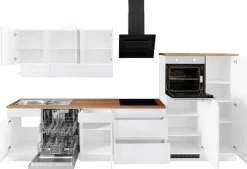 KOCHSTATION Küchenzeile »KS-Virginia,neu in verbesserter Ausführung« Arbeitsplatte 38 mm stark, Stauraum, Softclose,Breite 350 cm, Soft-Close, ohne E-Geräte