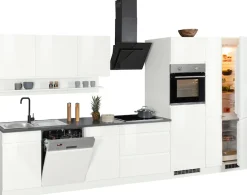KOCHSTATION Küchenzeile »KS-Virginia,neu in verbesserter Ausführung« Arbeitsplatte 38 mm stark, Stauraum, Softclose,Breite 390 cm, Soft-Close, mit Glaskeramik-oder Induktionskochfeld
