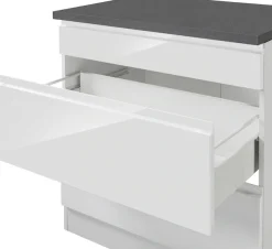 KOCHSTATION Küchenzeile »KS-Virginia,neu in verbesserter Ausführung« Arbeitsplatte 38 mm stark, Stauraum, Softclose,Breite 390 cm, Soft-Close, mit Glaskeramik-oder Induktionskochfeld