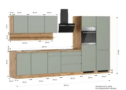 KOCHSTATION Küchenzeile »KS-Virginia,neu in verbesserter Ausführung« Arbeitsplatte 38 mm stark, Stauraum, Softclose,Breite 360 cm, Softclose, wahlweise mit E-Geräten und Induktion