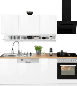 KOCHSTATION Küchenzeile »KS-Virginia,neu in verbesserter Ausführung« Arbeitsplatte 38 mm stark, Stauraum, Softclose,Breite 220 cm, Soft-Close, wahlweise mit E-Geräten