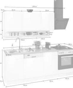 KOCHSTATION Küchenzeile »KS-Virginia,neu in verbesserter Ausführung« Arbeitsplatte 38 mm stark, Stauraum, Softclose,Breite 220 cm, Soft-Close, wahlweise mit E-Geräten