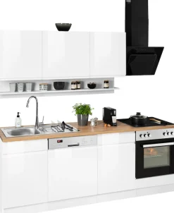 KOCHSTATION Küchenzeile »KS-Virginia,neu in verbesserter Ausführung« Arbeitsplatte 38 mm stark, Stauraum, Softclose,Breite 220 cm, Soft-Close, wahlweise mit E-Geräten