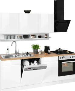 KOCHSTATION Küchenzeile »KS-Virginia,neu in verbesserter Ausführung« Arbeitsplatte 38 mm stark, Stauraum, Softclose,Breite 220 cm, Soft-Close, wahlweise mit E-Geräten