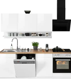 KOCHSTATION Küchenzeile »KS-Virginia,neu in verbesserter Ausführung« Arbeitsplatte 38 mm stark, Stauraum, Softclose,Breite 220 cm, Soft-Close, wahlweise mit E-Geräten