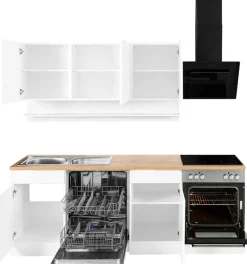KOCHSTATION Küchenzeile »KS-Virginia,neu in verbesserter Ausführung« Arbeitsplatte 38 mm stark, Stauraum, Softclose,Breite 220 cm, Soft-Close, wahlweise mit E-Geräten
