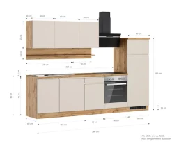KOCHSTATION Küchenzeile »KS-Virginia,neu in verbesserter Ausführung« Arbeitsplatte 38 mm stark, Stauraum, Softclose,Breite 280 cm, Soft-Close, wahlweise mit E-Geräten