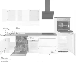 KOCHSTATION Küchenzeile »KS-Virginia,neu in verbesserter Ausführung« Arbeitsplatte 38 mm stark, Stauraum, Softclose,Breite 300 cm, Soft-Close, wahlweise mit Induktion