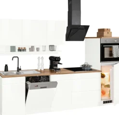 KOCHSTATION Küchenzeile »KS-Virginia,neu in verbesserter Ausführung« Arbeitsplatte 38 mm stark, Stauraum, Softclose,Breite 300 cm, Soft-Close, wahlweise mit Induktion