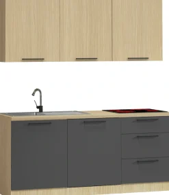 KOCHSTATION Küchenzeile »Luna, Küchenzeile mit Spüle + Siphon, ohne E-Geräte« Breite 182 cm,Türen mit Soft-Close Funktion, Metalgriffe,Made in Italy