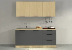 KOCHSTATION Küchenzeile »Luna, Küchenzeile mit Spüle + Siphon, ohne E-Geräte« Breite 182 cm,Türen mit Soft-Close Funktion, Metalgriffe,Made in Italy