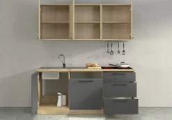 KOCHSTATION Küchenzeile »Luna, Küchenzeile mit Spüle + Siphon, ohne E-Geräte« Breite 182 cm,Türen mit Soft-Close Funktion, Metalgriffe,Made in Italy