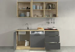 KOCHSTATION Küchenzeile »Luna, Küchenzeile mit Spüle + Siphon, ohne E-Geräte« Breite 182 cm,Türen mit Soft-Close Funktion, Metalgriffe,Made in Italy