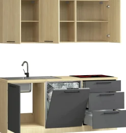 KOCHSTATION Küchenzeile »Luna, Küchenzeile mit Spüle + Siphon, ohne E-Geräte« Breite 182 cm,Türen mit Soft-Close Funktion, Metalgriffe,Made in Italy