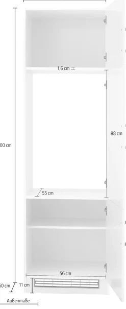 KOCHSTATION Kühlumbauschrank »KS-Tinnum« 60 cm breit, 200 cm hoch, Metallgriffe, mit Nischenmaß 88 cm