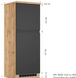 KOCHSTATION Kühlumbauschrank »KS-Virginia,neu in verbesserter Ausführung« Stauraum, Softclose,Breite 60 cm, Höhe 165 cm, Nische für Kühlschrank: B/H/T 56/88/55 cm