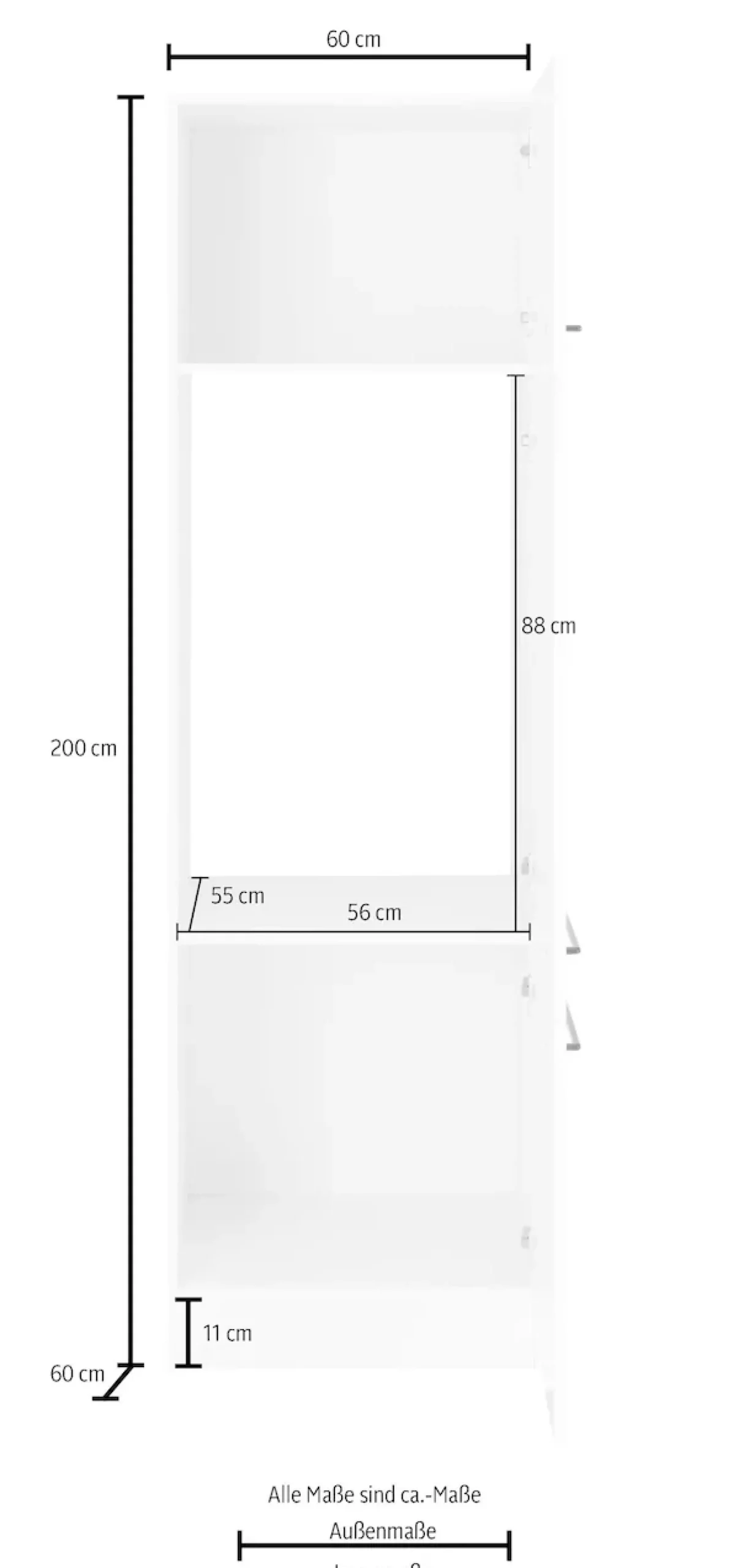 KOCHSTATION Kühlumbauschrank »KS-Tulsa« 60 cm breit, 200 cm hoch, 3 Türen, schwarzer Metallgriff