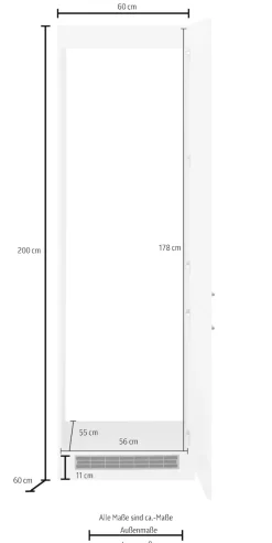 KOCHSTATION Kühlumbauschrank »KS-Tulsa« 60 cm breit, 200 cm hoch, 2 Türen, schwarzer Metallgriff, MDF Front