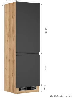 KOCHSTATION Kühlumbauschrank »KS-Virginia,neu in verbesserter Ausführung« Stauraum, Softclose,Breite 60 cm, Höhe 200 cm, Nische für Kühlschrank B/H/T: 56/178/55 cm