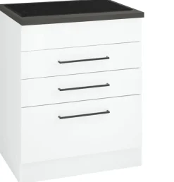 KOCHSTATION Kochfeldumbauschrank »KS-Tulsa« 60 cm breit, 2 Schubladen, 1 großer Auszug, schwarzer Metallgriff