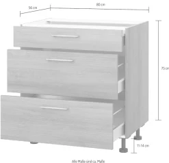 KOCHSTATION Kochfeldumbauschrank »KS-Trea U2AS80-H« mit drei Schubkästen, Breite 80 cm, Höhe 75 cm