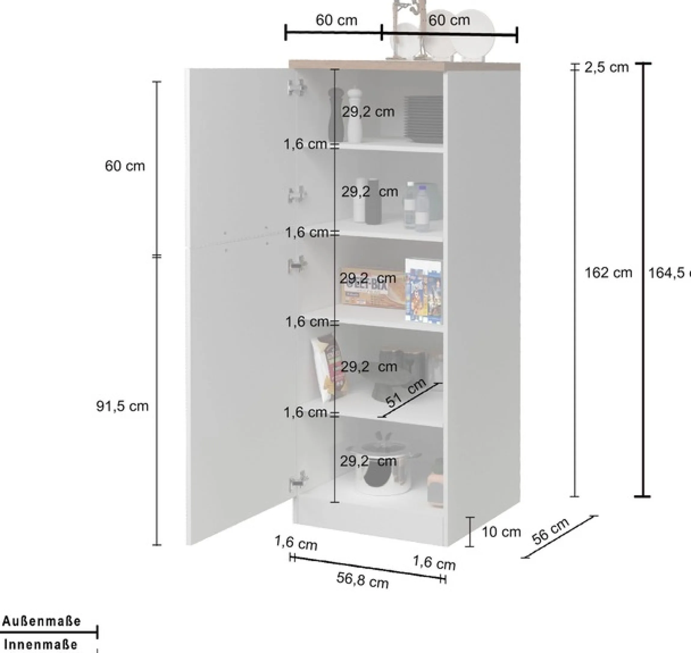 KOCHSTATION Vorratsschrank »KS-Sole,Hauswirtschaftsschrank,Stauschrank,Küchenschrank« Breite/Höhe 60/165 cm, 5 Fächer