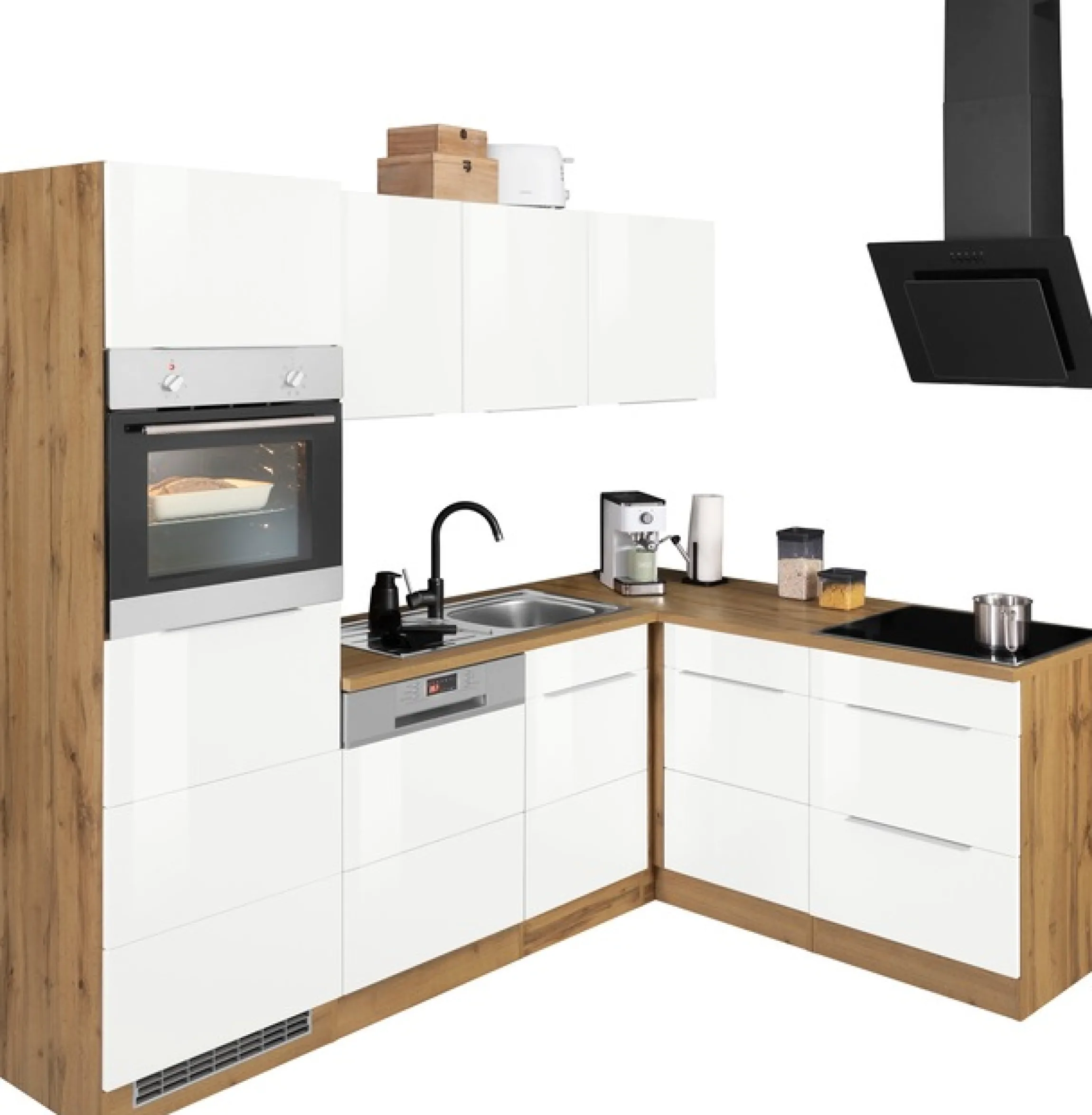 KOCHSTATION Winkelküche »KS-Brindisi Stellbreite 230/170 cm« wahlweise mit E-Geräten und Induktion, mit MDF-Fronten