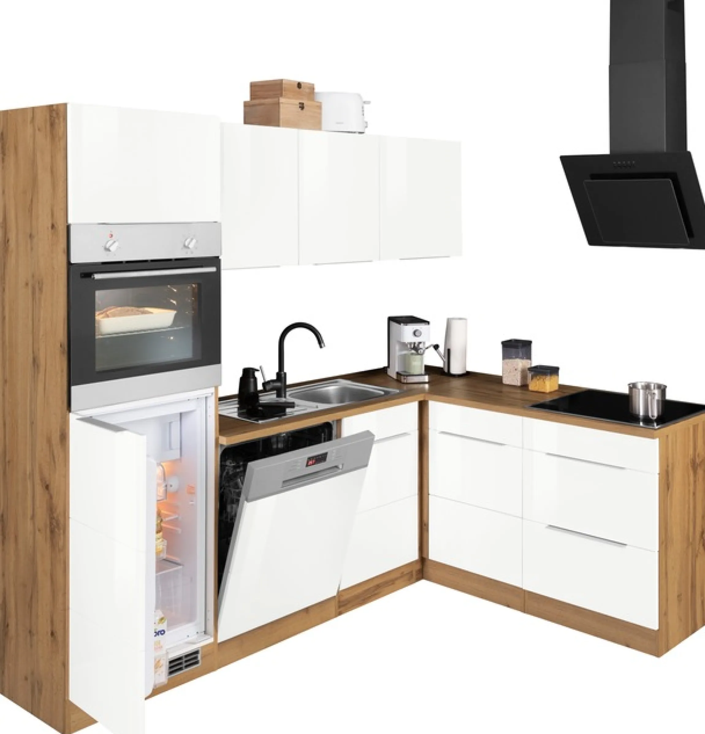 KOCHSTATION Winkelküche »KS-Brindisi Stellbreite 230/170 cm« wahlweise mit E-Geräten und Induktion, mit MDF-Fronten