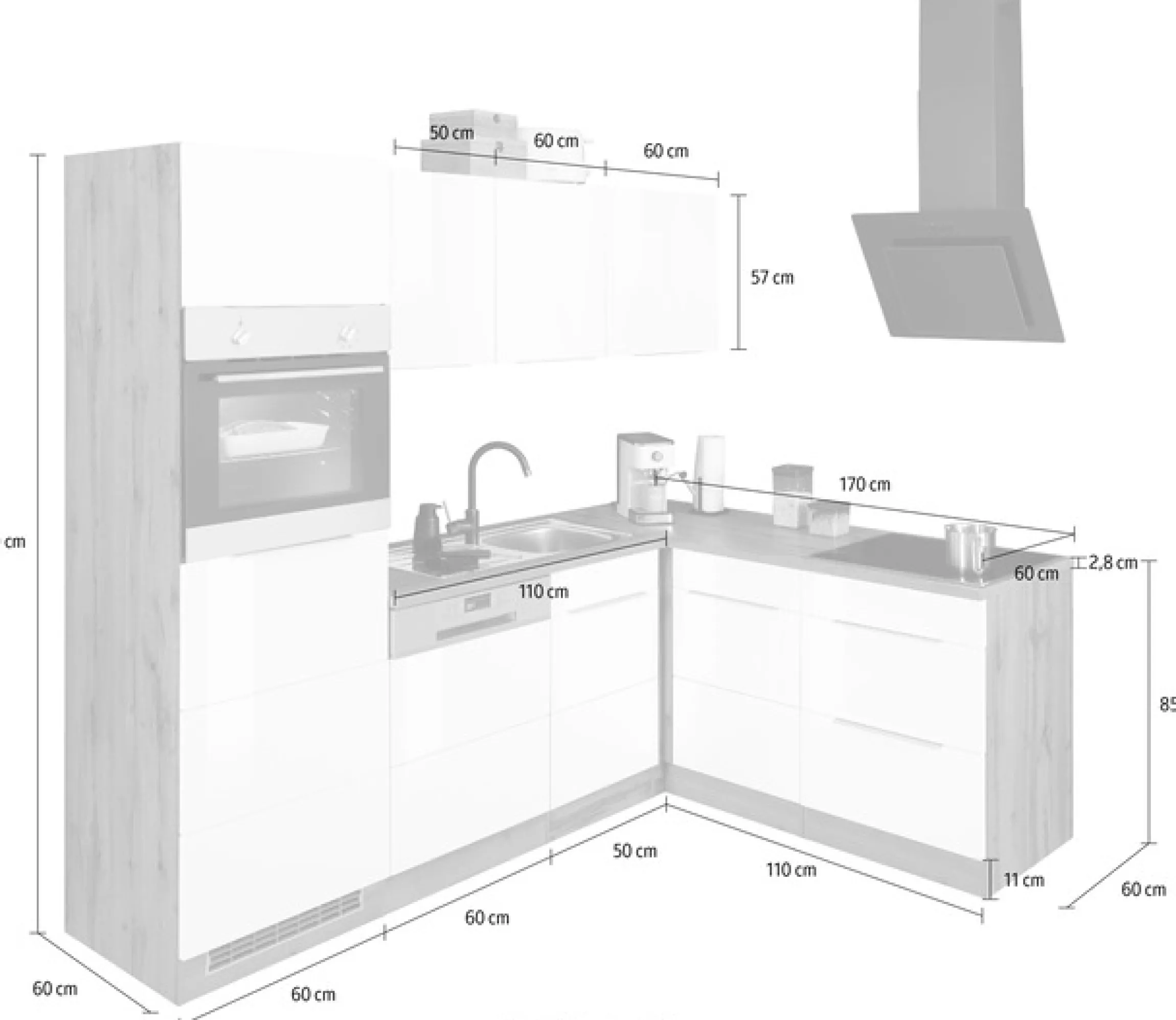 KOCHSTATION Winkelküche »KS-Brindisi Stellbreite 230/170 cm« wahlweise mit E-Geräten und Induktion, mit MDF-Fronten