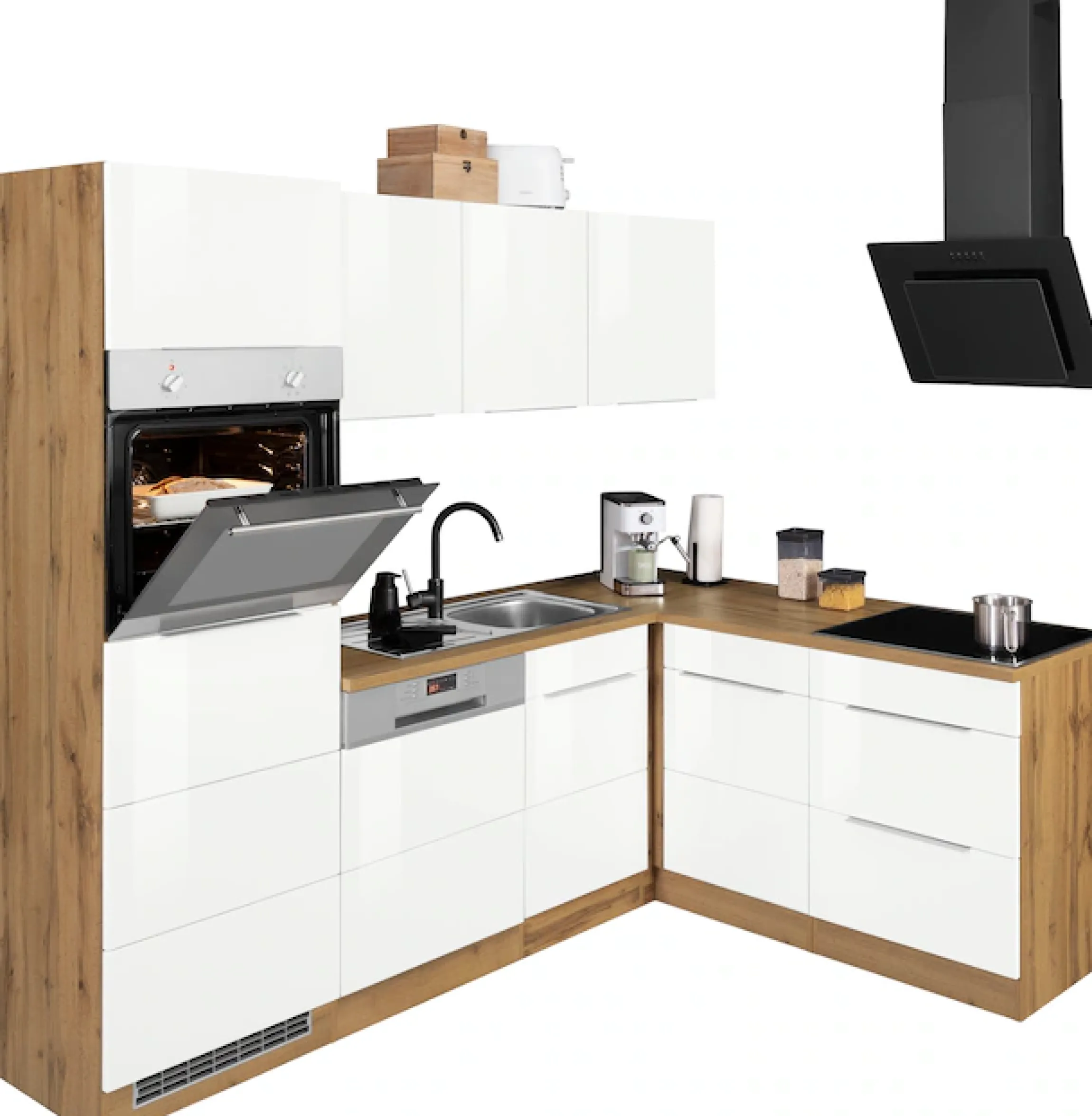 KOCHSTATION Winkelküche »KS-Brindisi Stellbreite 230/170 cm« wahlweise mit E-Geräten und Induktion, mit MDF-Fronten
