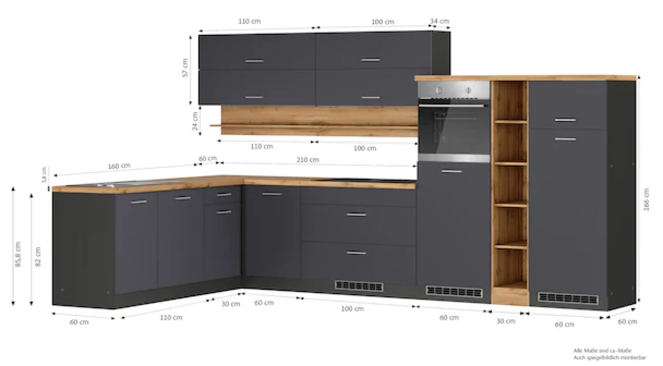 KOCHSTATION Winkelküche »KS-Milan, optional mit Muldenlüfter« Stellbr.360/220 cm, wahlweise mit E-Geräten, Kochfeld mit Dunstabzug