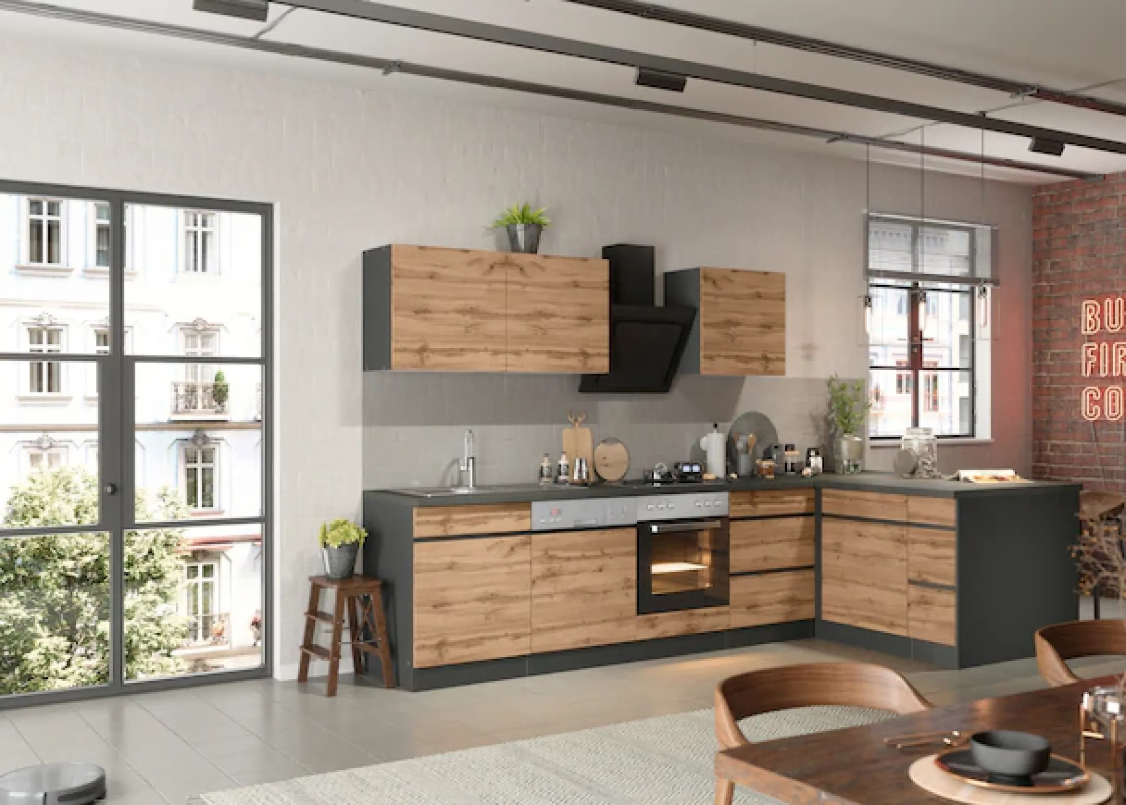KOCHSTATION Winkelküche »KS-Riesa« Stellbreite 340x150 cm, wahlweise mit oder ohne E-Geräte