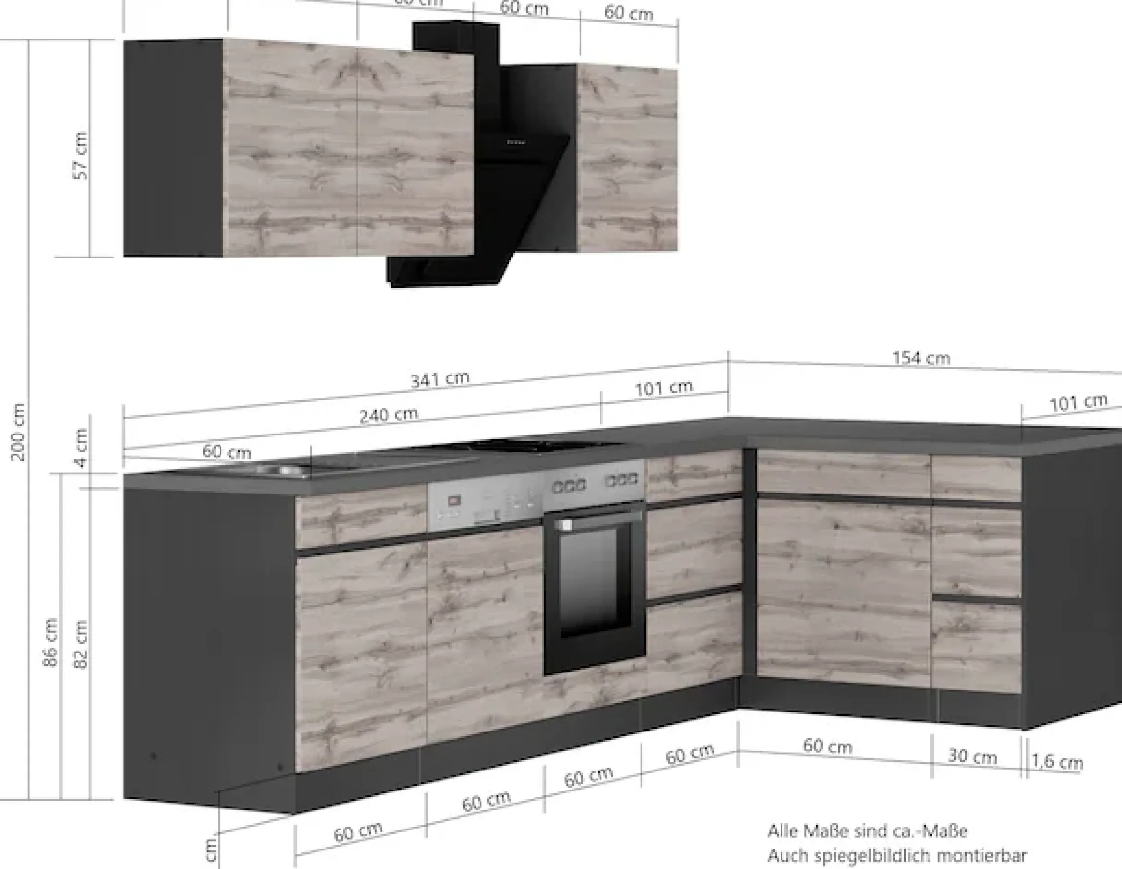 KOCHSTATION Winkelküche »KS-Riesa« Stellbreite 340x150 cm, wahlweise mit oder ohne E-Geräte