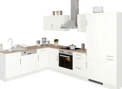 KOCHSTATION Winkelküche »KS-Stockholm – Küche mit hochwertiger und detailreicher Landhausfront« Stellbreite 220x310 cm, wahlweise mit E-Geräten, MDF-Fronten
