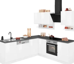 KOCHSTATION Winkelküche »KS-Virginia,neu in verbesserter Ausführung« Arbeitsplatte 38 mm stark, Stauraum, Softclose,Stellbreite 220/220 cm, Soft-Close,wahlweise mit E-Geräten