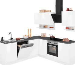 KOCHSTATION Winkelküche »KS-Virginia,neu in verbesserter Ausführung« Arbeitsplatte 38 mm stark, Stauraum, Softclose,Stellbreite 220/220 cm, Soft-Close,wahlweise mit E-Geräten