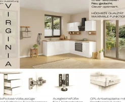 KOCHSTATION Winkelküche »KS-Virginia,neu in verbesserter Ausführung« Arbeitsplatte 38 mm stark, Stauraum, Softclose,Stellbreite 230/190 cm, Soft-Close,wahlweise mit E-Geräten