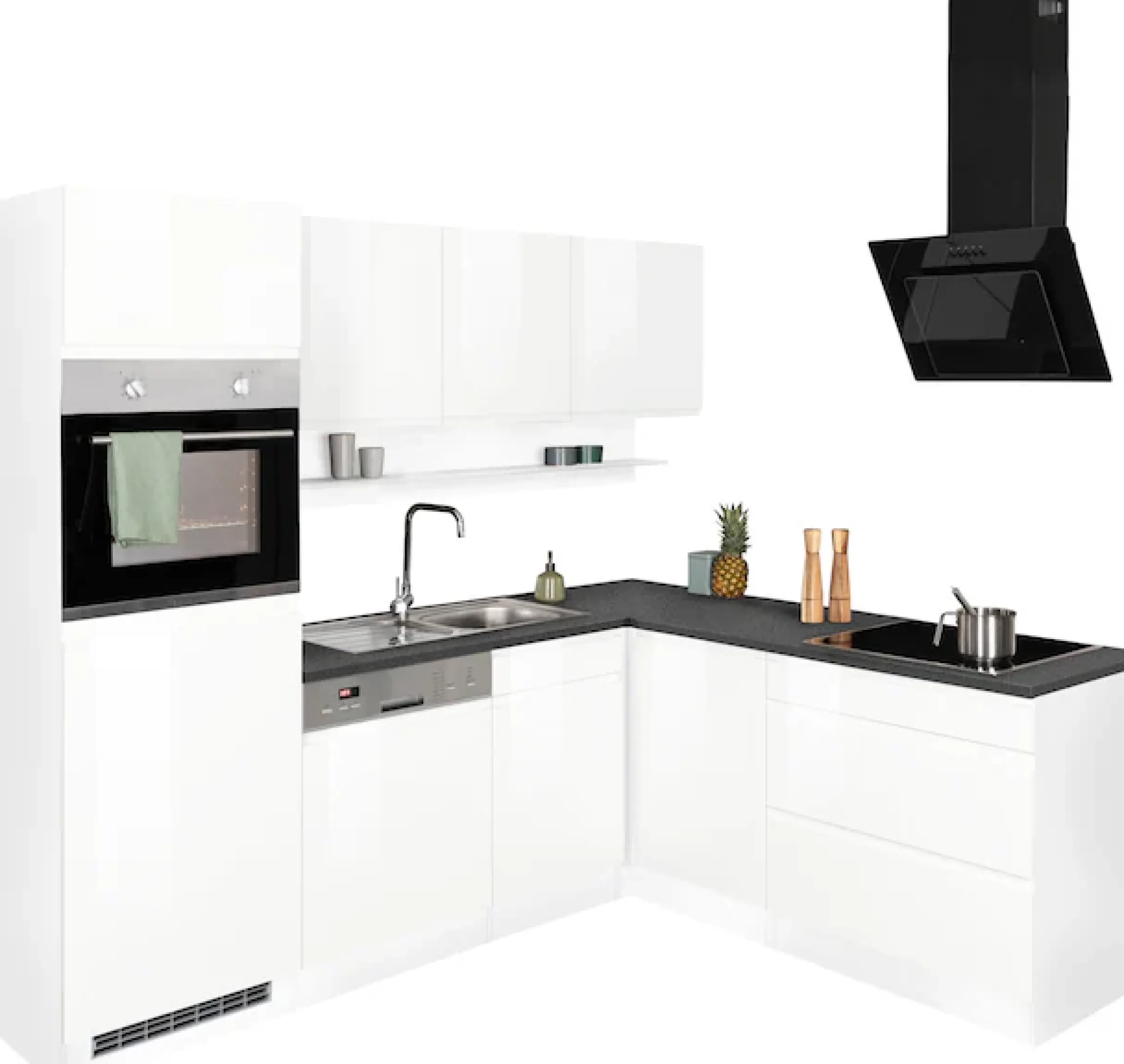 KOCHSTATION Winkelküche »KS-Virginia,neu in verbesserter Ausführung« Arbeitsplatte 38 mm stark, Stauraum, Softclose,Stellbreite 230/190 cm, Soft-Close, ohne E-Geräte