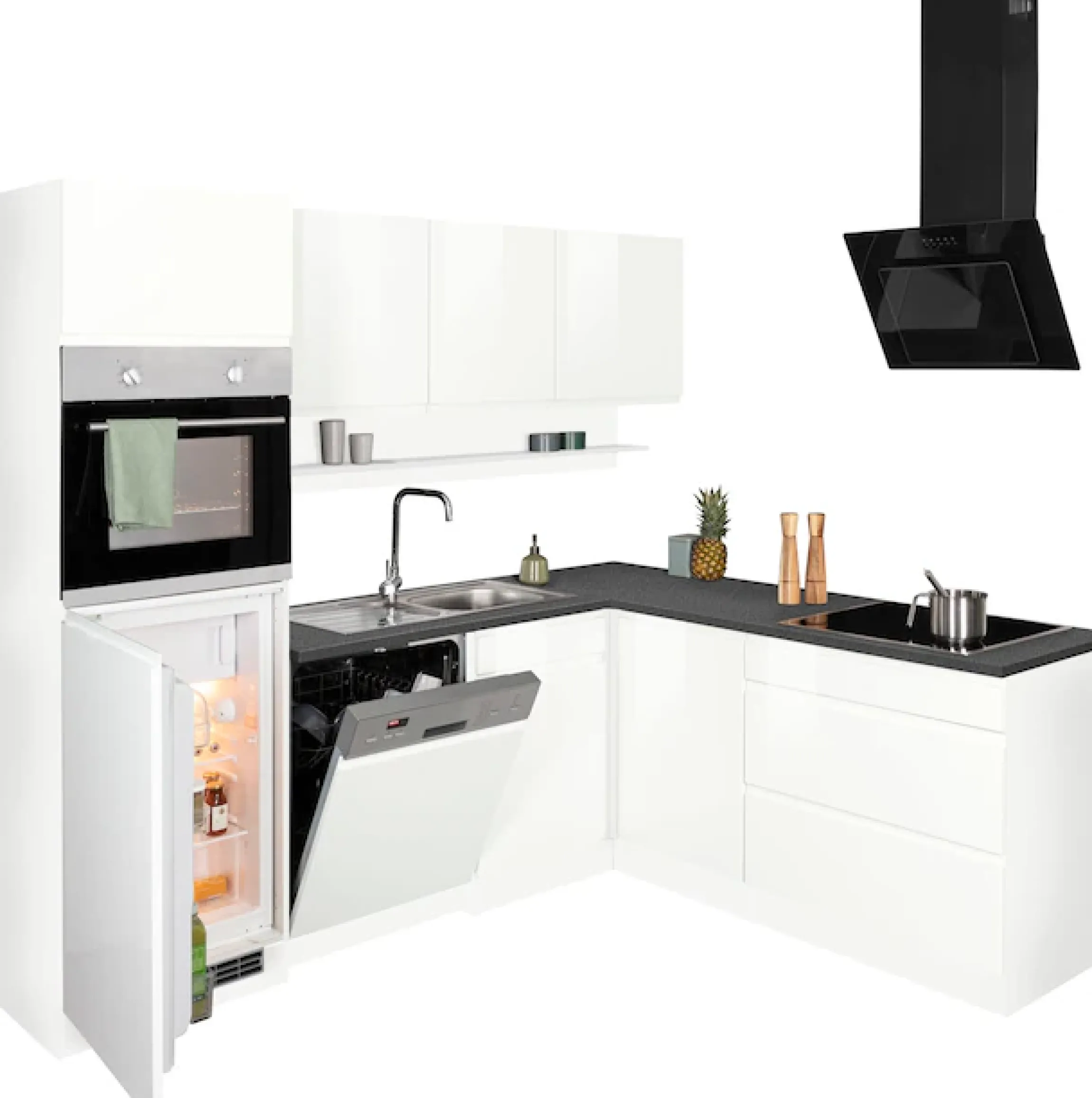KOCHSTATION Winkelküche »KS-Virginia,neu in verbesserter Ausführung« Arbeitsplatte 38 mm stark, Stauraum, Softclose,Stellbreite 230/190 cm, Soft-Close, ohne E-Geräte