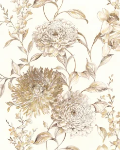 Komar Fototapete »Digitaldruck Vlies -Vintage Chrysanthemum - Größe 200 x 250 cm« bedruckt glatt Wohnzimmer, Schlafzimmer