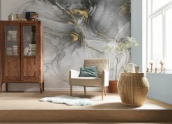 Komar Fototapete »Ink Gold Flow« bedruckt glatt 350 x 250 cm (Breite x Höhe) - Tapete, Vlies, Wohnzimmer, Schlafzimmer