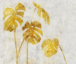 Komar Fototapete »Vlies Fototapete - Golden Monstera - Größe 300 x 250 cm« Motiv | bedruckt glatt