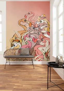 Komar Vliestapete »Digitaldruck Vlies -Flamingos and Lillys - Größe 200 x 280 cm« bedruckt glatt Kinderzimmer
