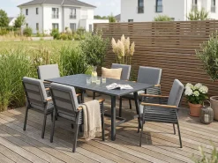 KONIFERA Garten-Essgruppe »Edessa« Set, 19 Stk. tlg. Tischplatte aus Alu-Lamellen,Armlehne mit Seilgeflecht&Noonwood-Latten