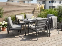 KONIFERA Garten-Essgruppe »»New Jersey«« Set, 6 Sessel, Tisch 80x160x71 cm, inkl. Auflagen, 19 Stk. tlg. Aluminium/Polyrattan